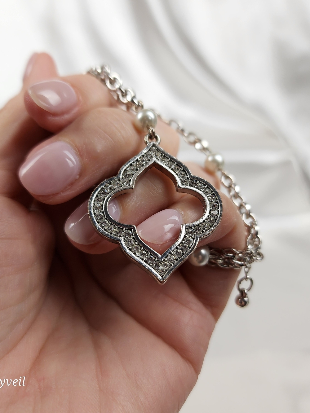 White House Black Market Silver-Tone Pavé Quatrefoil Necklace Pendant